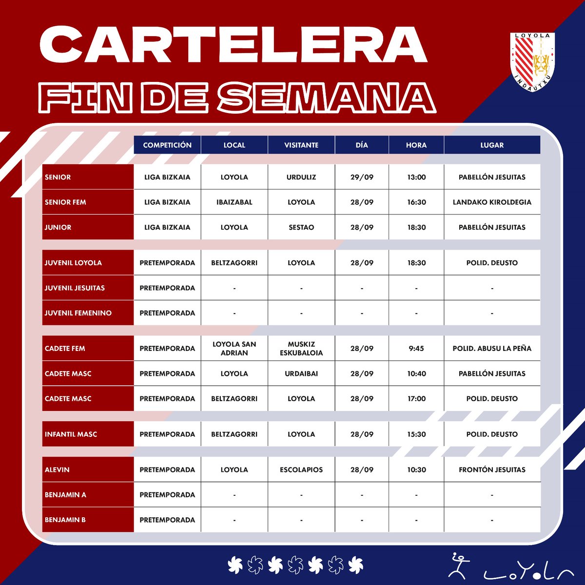 🗓️ #CARTELERAFINDESEMANA

Aquí os dejamos la cartelera de este fin de semana. Mucha suerte a todos los equipos en sus partidos.

¡A darlo todo y a disfrutar! 💪🏻💪🏻🤾 ♥️💙