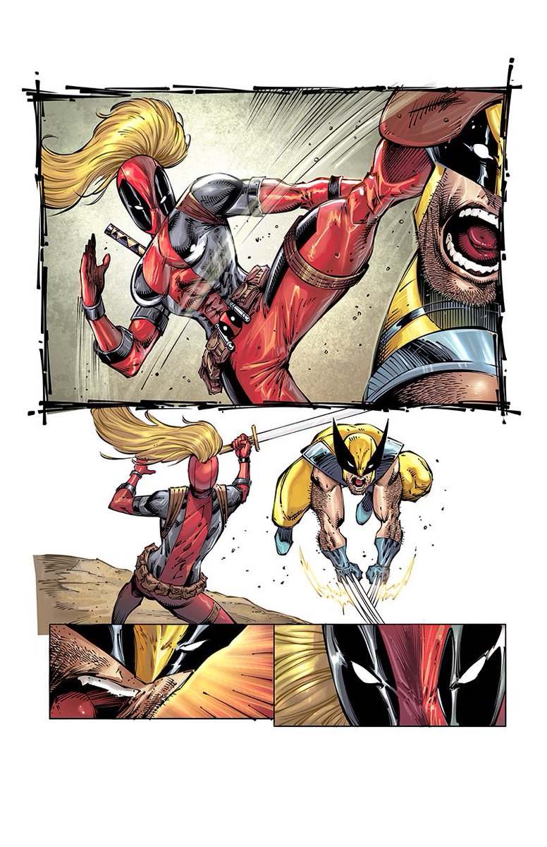 You’ll have to wait until Deadpool Team Up #4 to see Lady Deadpool beat up on Wolverine.