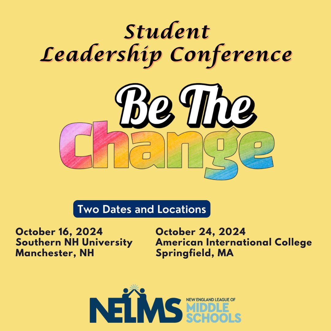 Two dates and Two locations for our popular Student Leadership Conference! The SNHU location is filling up QUICKLY! Don't delay! Seating is limited for both locations! Get your registration form submitted TODAY!

For more information, please go to nelms.org/student-leader…