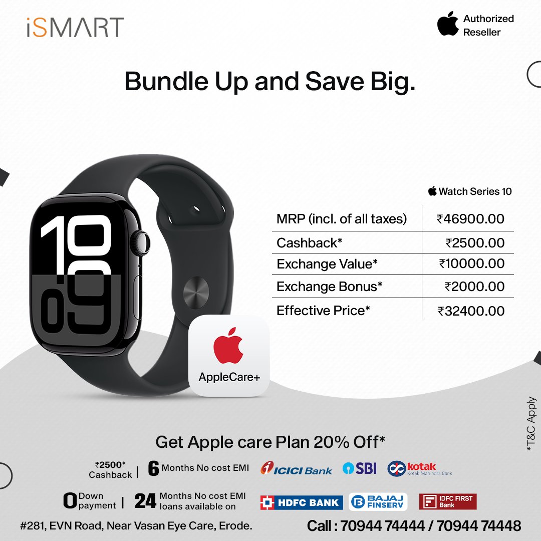 ismart_erode's tweet photo. My new favorite gadget!💖iPhone 16 &amp; Apple watch  💖
Bundle Up &amp; Save Big!!!!
Call now : 7094474444/7094474448

#ismart #Mobiles #Erodeismart #iphonedealers #ismartErode #BestDeals #deals #Specialoffers
#LimitedtimeOffer #AuthorisedReseller https://t.co/cJYAFmFtbj