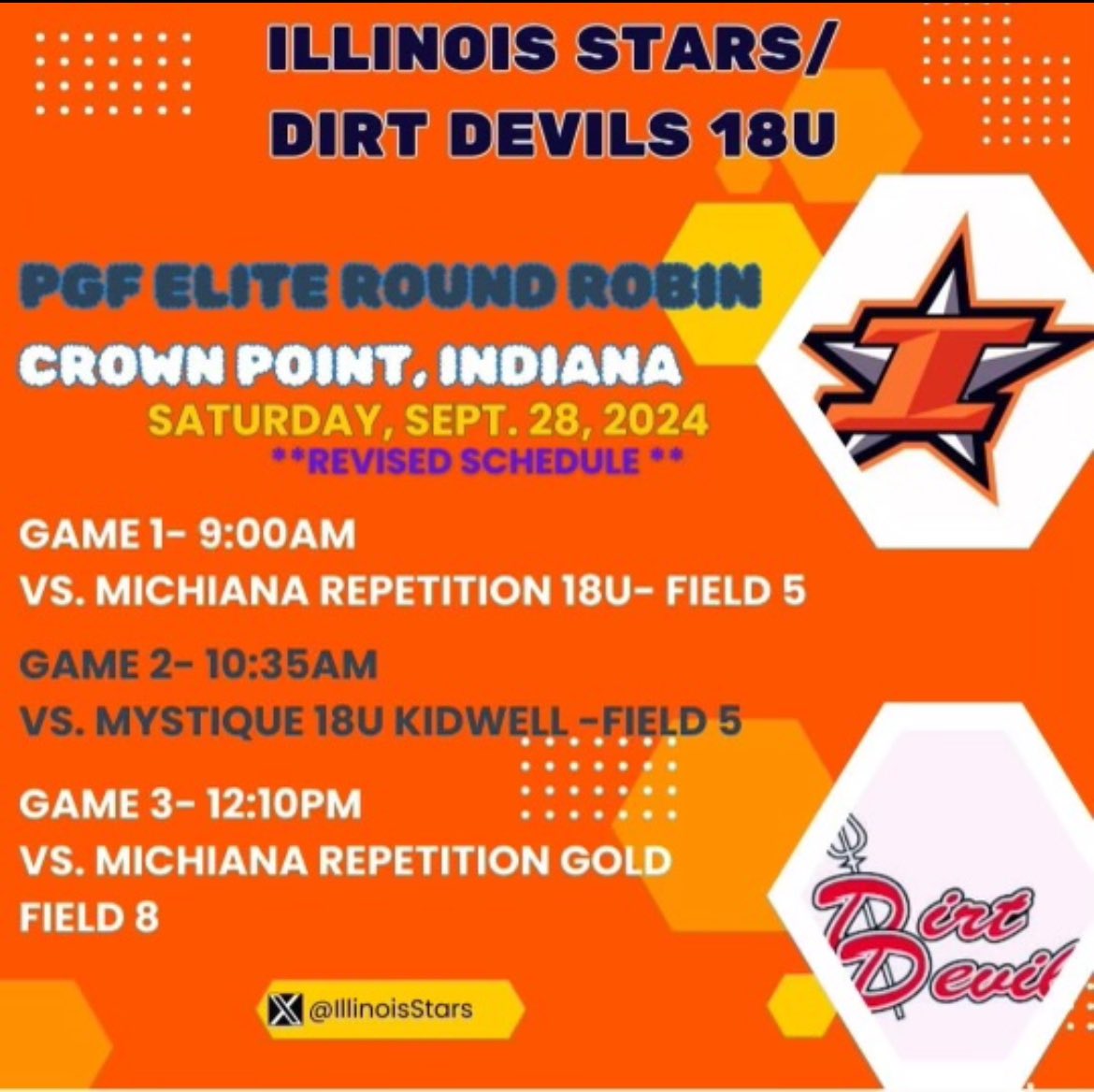 Super excited to officially get our fall season rolling this weekend! Come see my team and I in Crown Point. Game schedules ⬇️ #dawgmentality #bedifferent 
<a href="/IllinoisStars/">Illinois Stars</a> <a href="/Coach_Kramos/">Tina Kramos</a> <a href="/k_burkHEART/">Kristina Burkhardt</a> <a href="/UMO_CoachLuke/">Coach Luke - UMO</a> <a href="/CoachMandy13/">Mandy Sansbury🥎</a> <a href="/CoachE_SB/">Erica Castro</a>