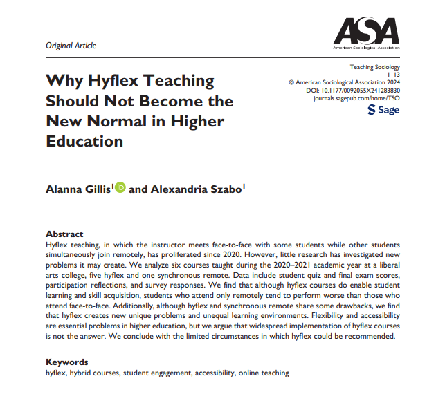 Alanna Gillis, PhD (@alannagillis3) on Twitter photo Page proofs are in! "Why Hyflex Teaching Should Not Become the New Normal in Higher Education" will be available online soon.
My long covid symptoms almost totally derailed this from making it to publication. So thankful for the extremely patient editors at <a href="/Teaching_Soc/">Teaching Sociology</a>!! Page proofs are in! "Why Hyflex Teaching Should Not Become the New Normal in Higher Education" will be available online soon.
My long covid symptoms almost totally derailed this from making it to publication. So thankful for the extremely patient editors at <a href="/Teaching_Soc/">Teaching Sociology</a>!!