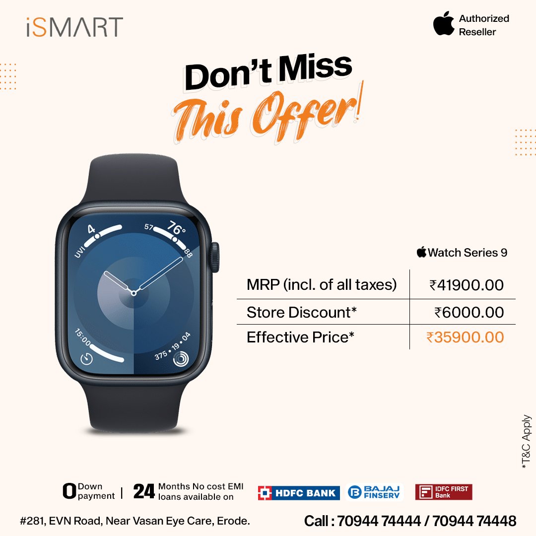 ismart_erode's tweet photo. Stunning photos, seamless performance, and a design that speaks volumes. 📸✨ #iPhone15 &amp; Apple Watch!!!
Don't Miss This Offer!!!
Call now : 7094474444/7094474448

#ismart #Mobiles #Erodeismart #iphonedealers #deals #Specialoffers
#LimitedtimeOffer #AuthorisedReseller https://t.co/fhJ04oAn1q