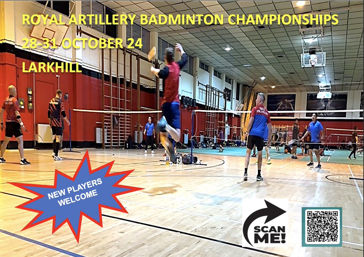 royalartillery1's tweet image. The Royal Artillery Badminton Champs are taking place next month and they’re keen for you to get involved! 

If you’ve a passion for badminton, whether a lifetime player or fancy something new, scan the QR code or check the link below! 

forms.office.com/Pages/Response…

#FINDandSTRIKE