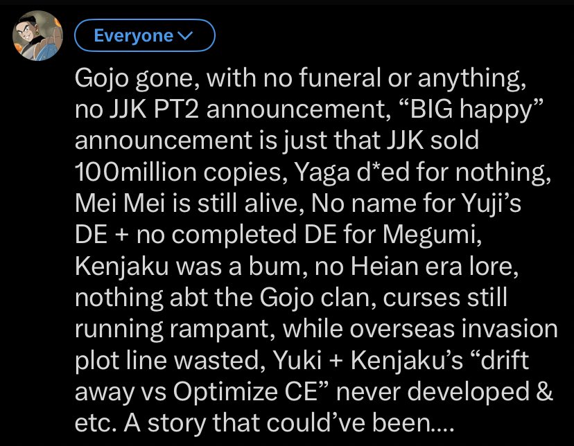 DbsContents's tweet image. The potential JJK had was insane man. Can’t believe the ending we got #jjk271