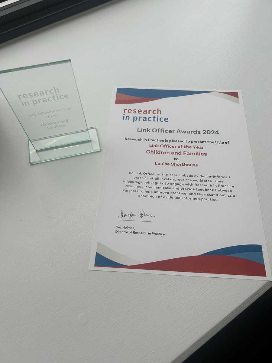 Really pleased to have been chosen for the Children and Families Link Officer of the Year award at the Research in Practice Link Officer Annual Meeting #LOAM24 <a href="/SWACoventry/">Coventry Social Work Academy</a> <a href="/researchIP/">Research in Practice</a>