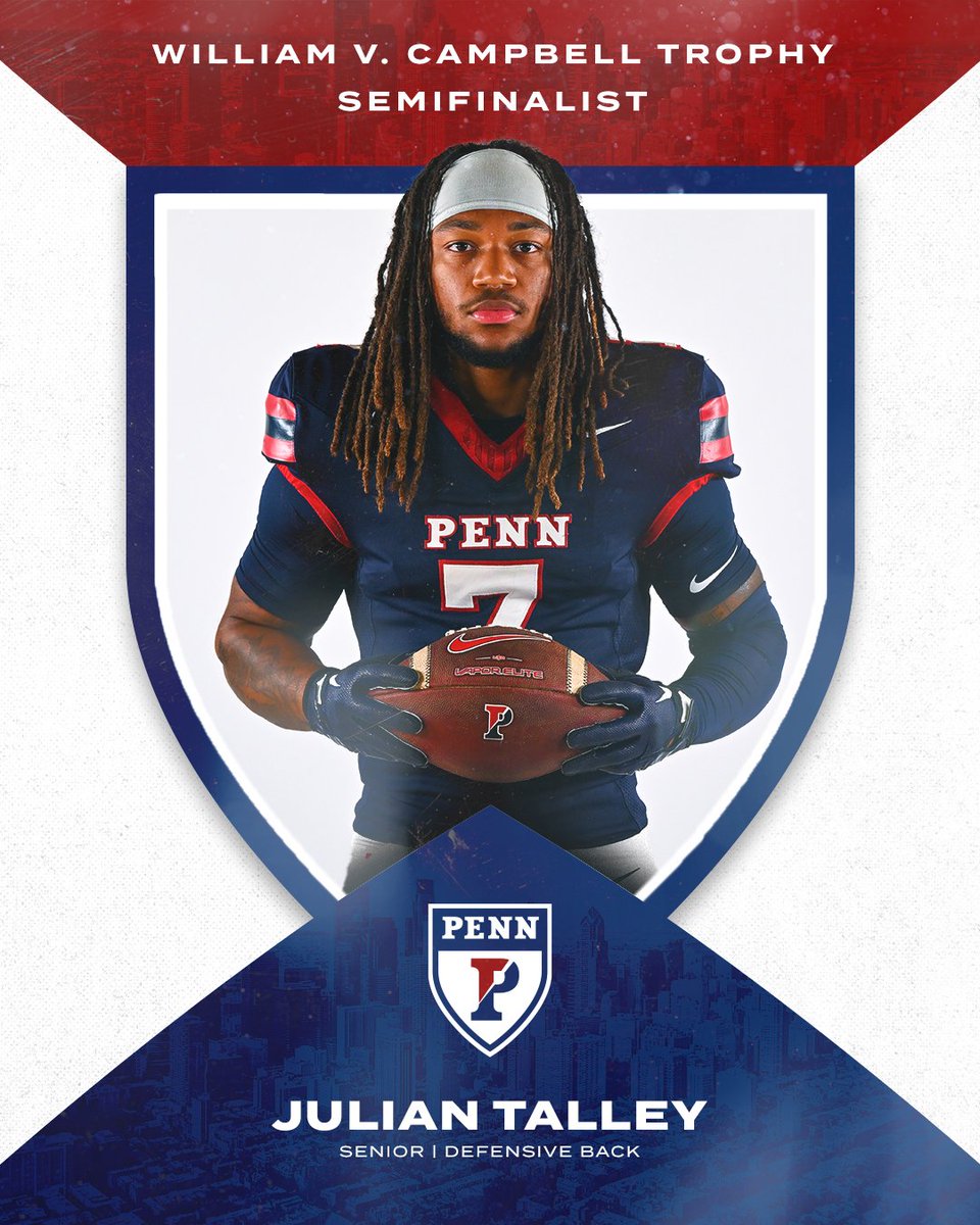 An honor like no other. 🏆

Congrats to Julian Talley on being named a semifinalist for the <a href="/NFFNetwork/">National Football Foundation</a> William V. Campbell Trophy!

📰 goquakers.co/3MZFmxN

#FightOnPenn x #BEGREAT