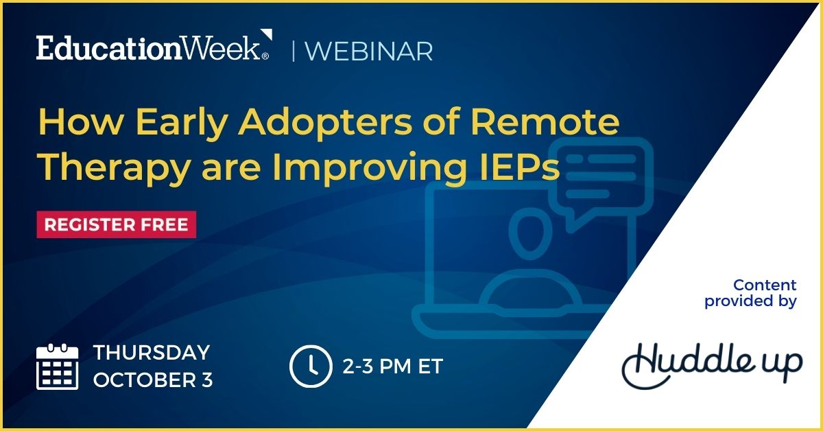 educationweek's tweet photo. The landscape of education has undergone a significant transformation over the past few years, and one of the most notable changes is the rise of remote therapy services for students with Individualized Education Programs (IEPs). 

Join this free webinar on October 3rd to get a look at how school districts across the country are leveraging remote therapy to improve IEP compliance and scalability without compromising student outcomes.

Register today!
https://t.co/SyPRvkPAtf