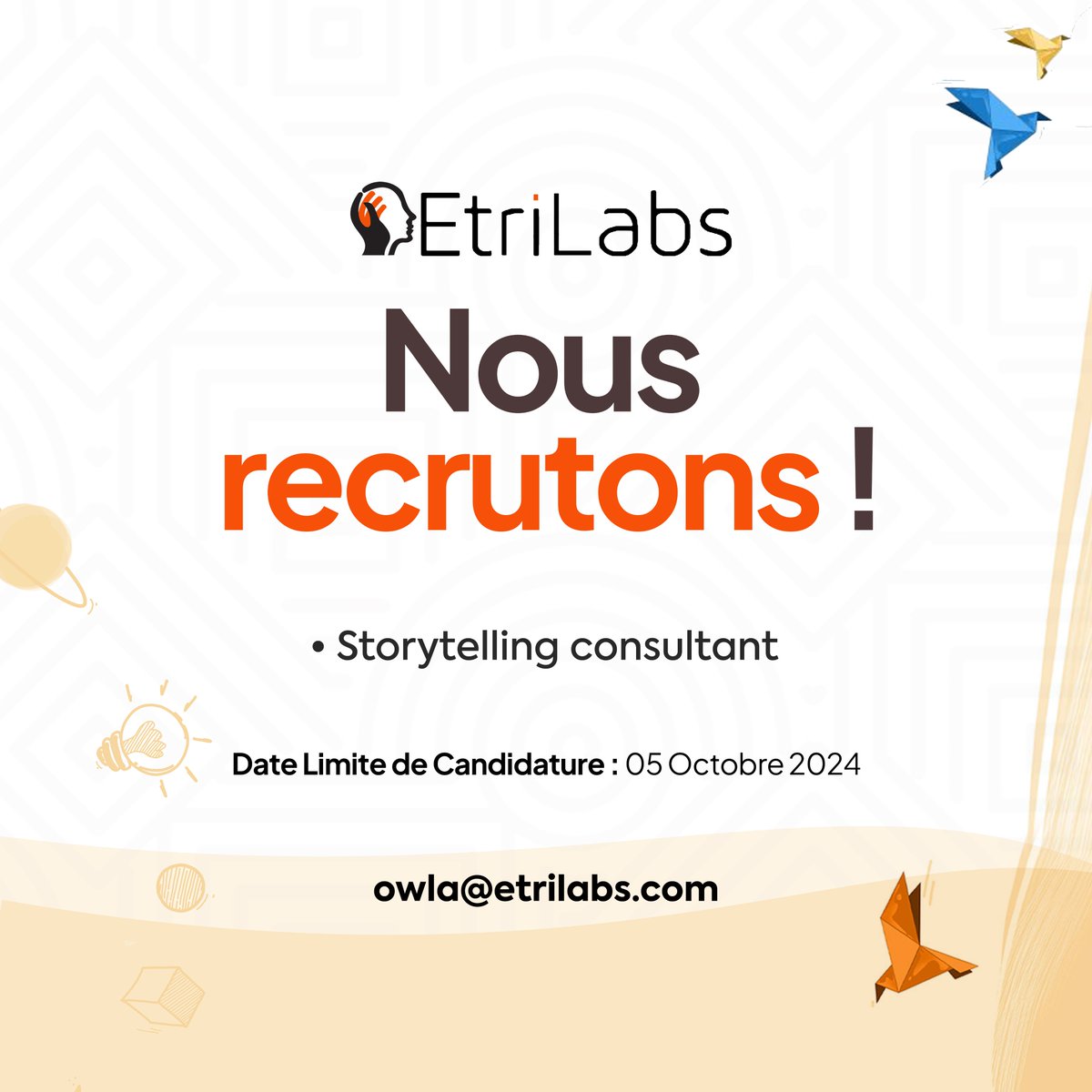 𝗘𝘁𝗿𝗶𝗟𝗮𝗯𝘀 𝗿𝗲𝗰𝗿𝘂𝘁𝗲 𝘂𝗻(𝗲) 𝗖𝗼𝗻𝘀𝘂𝗹𝘁𝗮𝗻𝘁(𝗲) 𝗽𝗼𝘂𝗿 𝗻𝗼𝘂𝘀 𝗮𝗶𝗱𝗲𝗿 𝗮̀ 𝗿𝗮𝗰𝗼𝗻𝘁𝗲𝗿 𝗹'𝗶𝗺𝗽𝗮𝗰𝘁 𝗱𝘂 𝗽𝗿𝗼𝗴𝗿𝗮𝗺𝗺𝗲 𝗢𝗪𝗟𝗔

Vous êtes passionné(e) par l'impact social et avez le talent de transformer des données en récits captivants ?