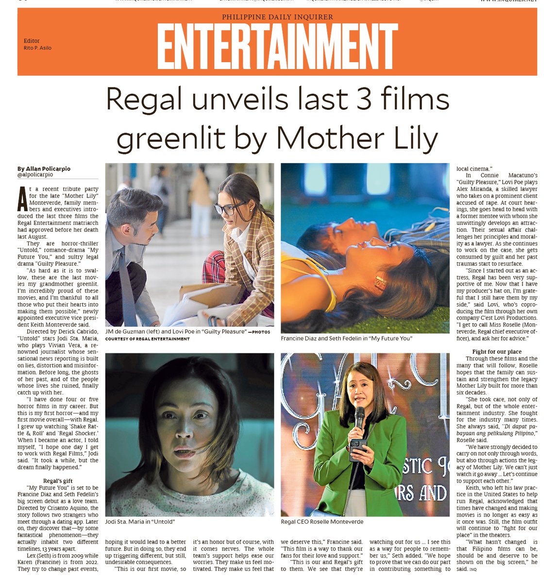Regal unveils last 3 films greenlit by Mother Lily

Read more: entertainment.inquirer.net/578554/regal-u… 

#motherlilymonteverde #RegalFilms #MyfutureYou #FranSeth #untold #guiltypleasure