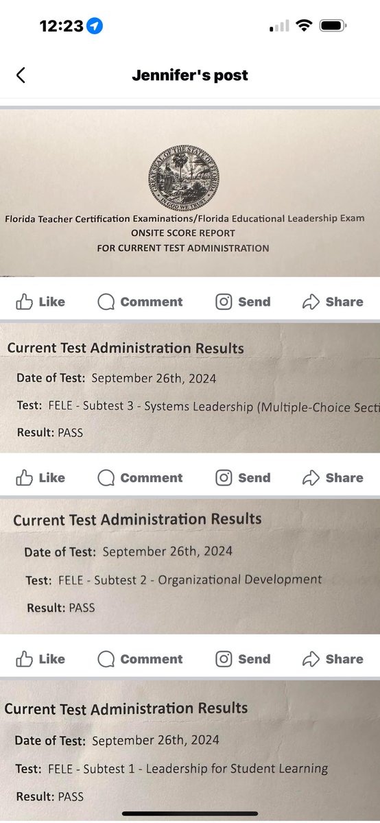 So proud and relieved!!! Passed all sections just waiting on written exam results! Florida Educational Leadership Exam!