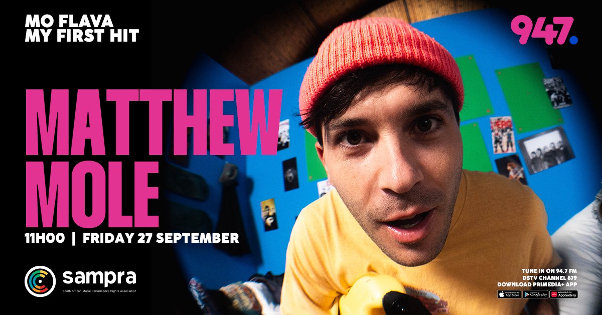 947's tweet photo. 🔊 #MyFirstHitOn947 where artists chat about their first hit &amp; what it meant to them then.

🎙️ @matthewjmole
🗓️ Friday 27 September
⏲️ 11h00

Brought to you by @OfficialSAMPRA

#LoveTheBeatPayForPlay #SAMPRAx947 https://t.co/6KjPCkS74T