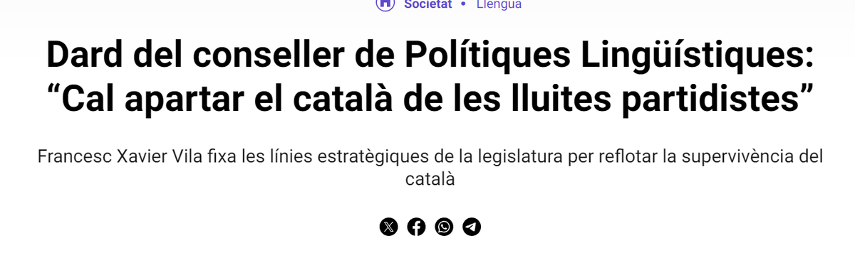 Quan diuen això volen que pensis que el català es defensa sol, per una inèrcia. Com la immersió lingüística, que era tan sagrada que no es podia debatre, tot anava bé. Ja sabem com ha anat i a qui ha beneficiat això.