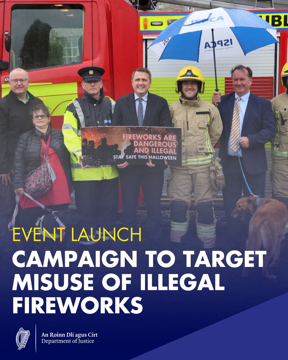 Department of Justice (@deptjusticeirl) on Twitter photo Today saw the launch of a nationwide awareness campaign to warn against the serious danger posed by illegal fireworks and the strict penalties for their misuse.
Read more: bit.ly/4gILOa7
<a href="/JamesBrowneTD/">James Browne TD</a> <a href="/Foroige/">Foróige</a> <a href="/ISPCA1/">ISPCA</a> <a href="/irishguidedogs/">Irish Guide Dogs for the Blind</a> <a href="/gardainfo/">Garda Info</a> <a href="/DubFireBrigade/">Dublin Fire Brigade</a> Today saw the launch of a nationwide awareness campaign to warn against the serious danger posed by illegal fireworks and the strict penalties for their misuse.
Read more: bit.ly/4gILOa7
<a href="/JamesBrowneTD/">James Browne TD</a> <a href="/Foroige/">Foróige</a> <a href="/ISPCA1/">ISPCA</a> <a href="/irishguidedogs/">Irish Guide Dogs for the Blind</a> <a href="/gardainfo/">Garda Info</a> <a href="/DubFireBrigade/">Dublin Fire Brigade</a>