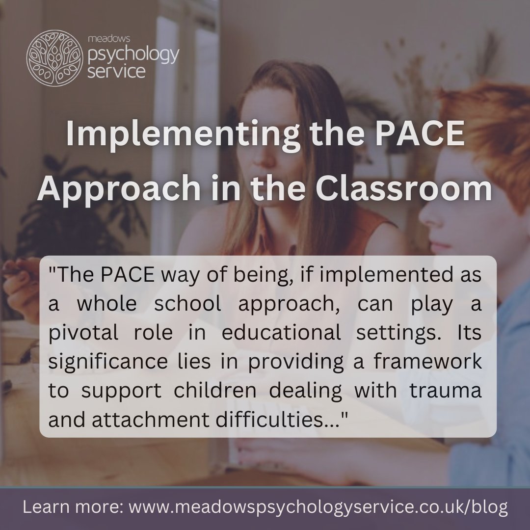 Meadows Psychology Service (@meadowsmps) on Twitter photo Implementing the PACE Approach in the Classroom 💡
LEARN MORE: meadowspsychologyservice.co.uk/implementing-p… 
#developmentaltrauma #PACE #danhughes #traumainformedschools #trauma #childhoodtrauma #PACEapproach #relationaltrauma #relationalrepair #PACEtraining #PACEforschools Implementing the PACE Approach in the Classroom 💡
LEARN MORE: meadowspsychologyservice.co.uk/implementing-p… 
#developmentaltrauma #PACE #danhughes #traumainformedschools #trauma #childhoodtrauma #PACEapproach #relationaltrauma #relationalrepair #PACEtraining #PACEforschools