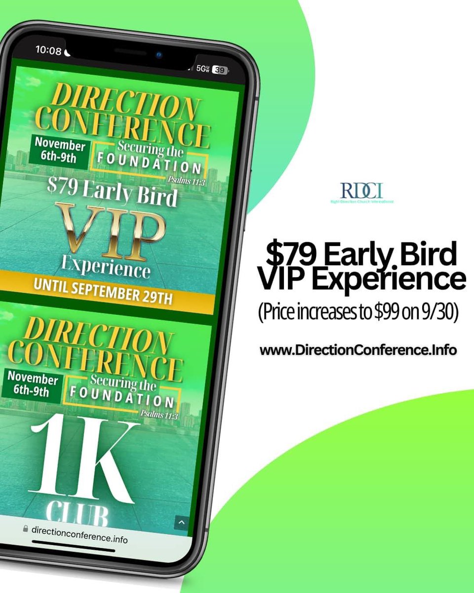 We are gearing up for Direction Conference and can’t wait to see you in the house November 6th-9th. 

There’s only a few days left to take advantage of the Early Bird VIP registration price! 

Register at directionconference.info