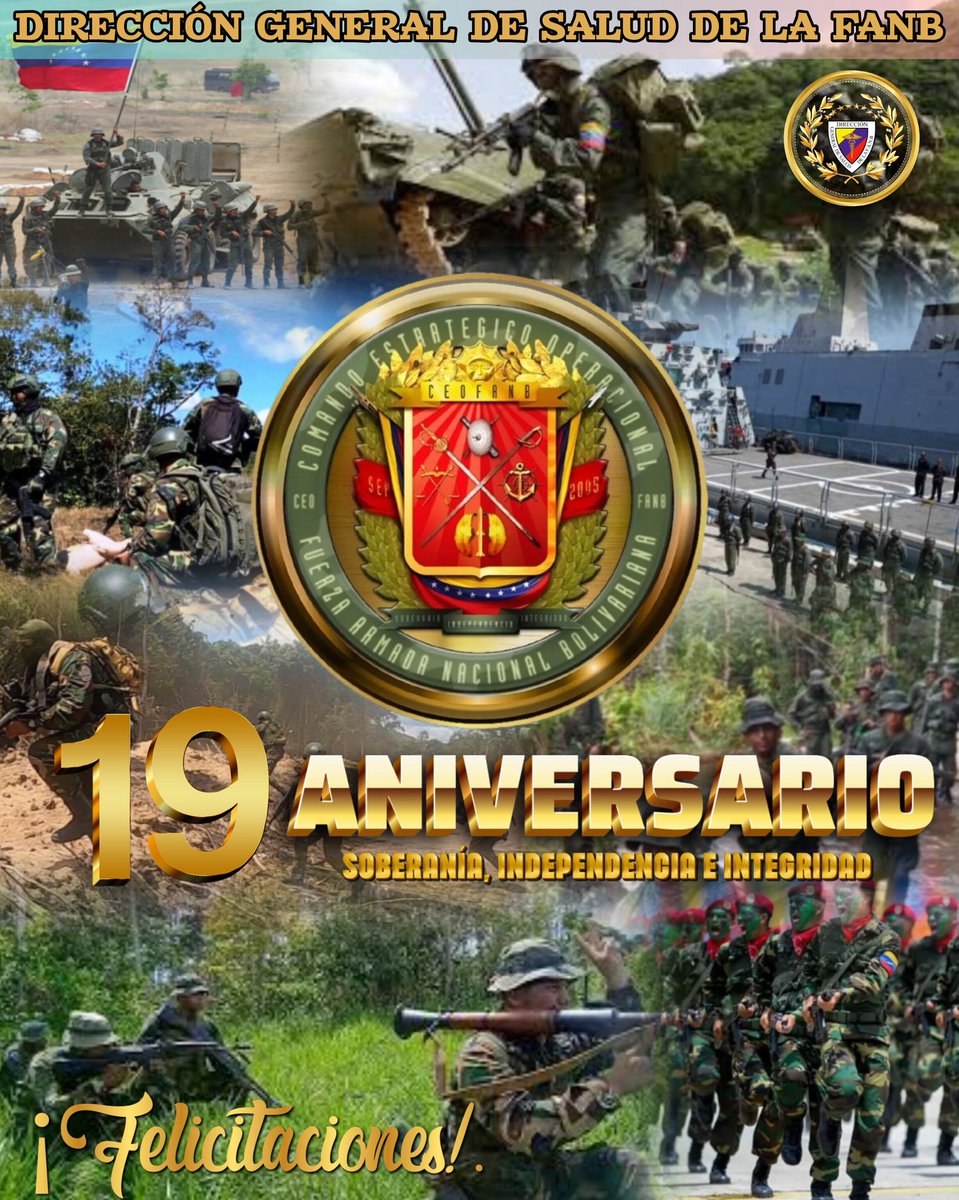 #26Sep|| El GD Pablo Beltrán Pérez Villamizar Director General de Salud de la FANB y la Gran Familia <a href="/Digesalud/">digesalud2012</a> se honra en FELICITAR a los hombres y mujeres del CEOFANB, por arribar a su 19 Aniversario, garantizando la seguridad y defensa del territorio venezolano.
¡FELICIDADES!