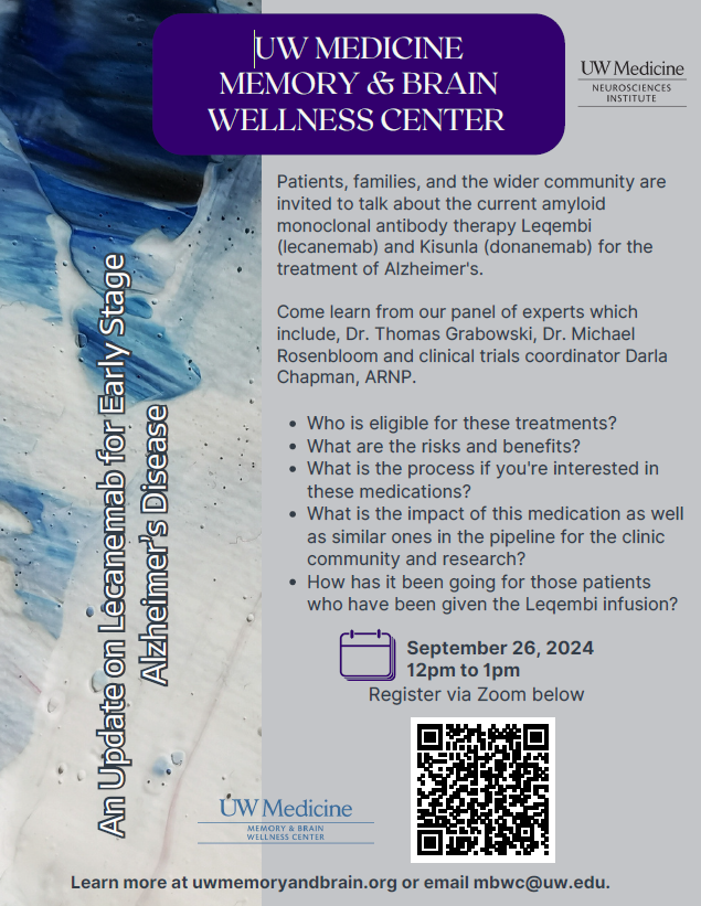 UW Med Neurosciences (@uwmednsi) on Twitter photo An Update on Lecanemab for Early Stage Alzheimer's Disease with the UW Memory and Brain Wellness Center today at 12PM <a href="/UWMedicine/">UW Medicine</a> <a href="/uwmnewsroom/">UW Medicine Newsroom</a> An Update on Lecanemab for Early Stage Alzheimer's Disease with the UW Memory and Brain Wellness Center today at 12PM <a href="/UWMedicine/">UW Medicine</a> <a href="/uwmnewsroom/">UW Medicine Newsroom</a>