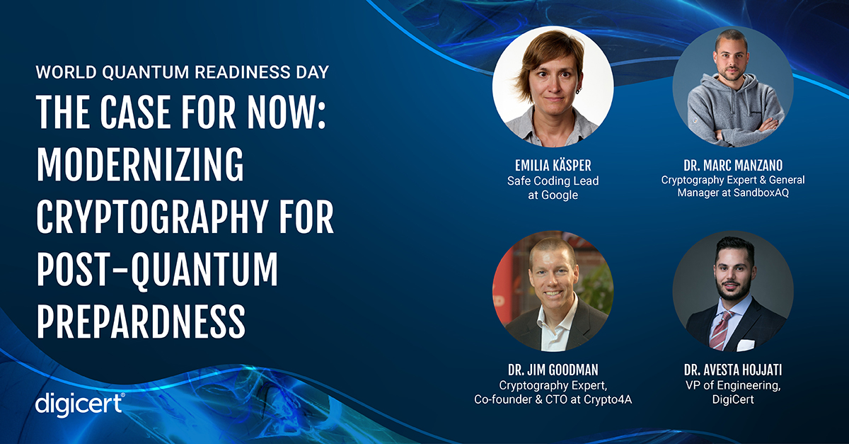 digicert's tweet image. We just heard from Dr. Jim Goodman from @Crypto4A, Dr. Marc Manzano from @SandboxAQ, Emilia Käsper from @Google, and Dr. Avesta Hojjati, from DigiCert, as they discussed the critical need to get inventory of your assets and create #cryptoagile solutions.