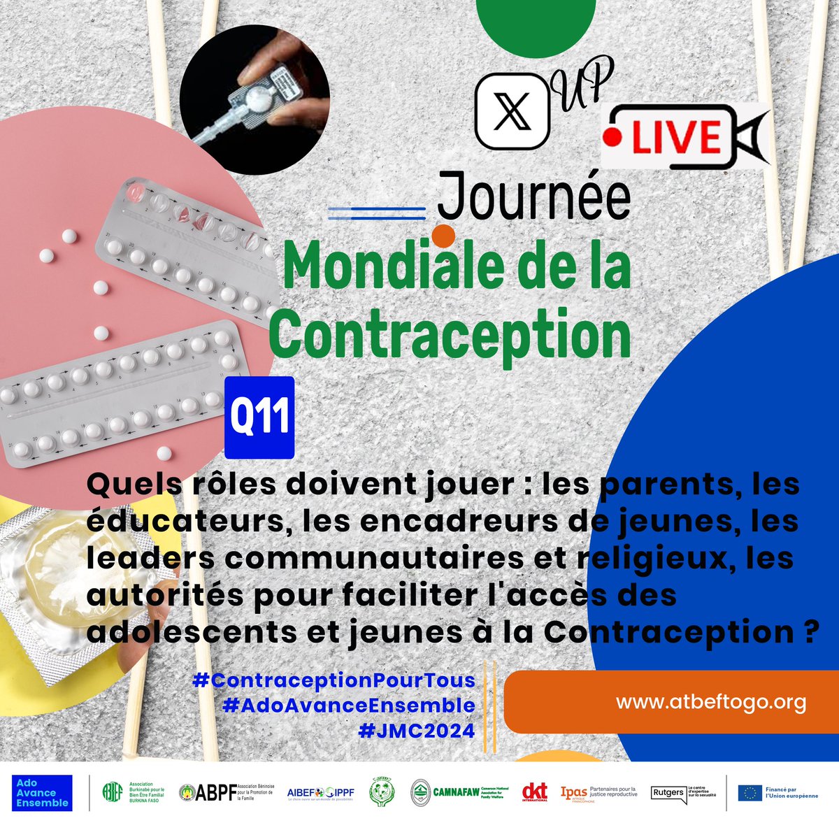 atbeftogo's tweet photo. Q11. Quels rôles doivent jouer : les parents, les éducateurs, les encadreurs de jeunes, les leaders communautaires et religieux, les autorités pour faciliter l'accès des adolescents et jeunes à la contraception?
#ContraceptionPourTous
#AdoAvanceEnsemble
#JMC2024
#InformerProteger https://t.co/wJJ8UXyc9e