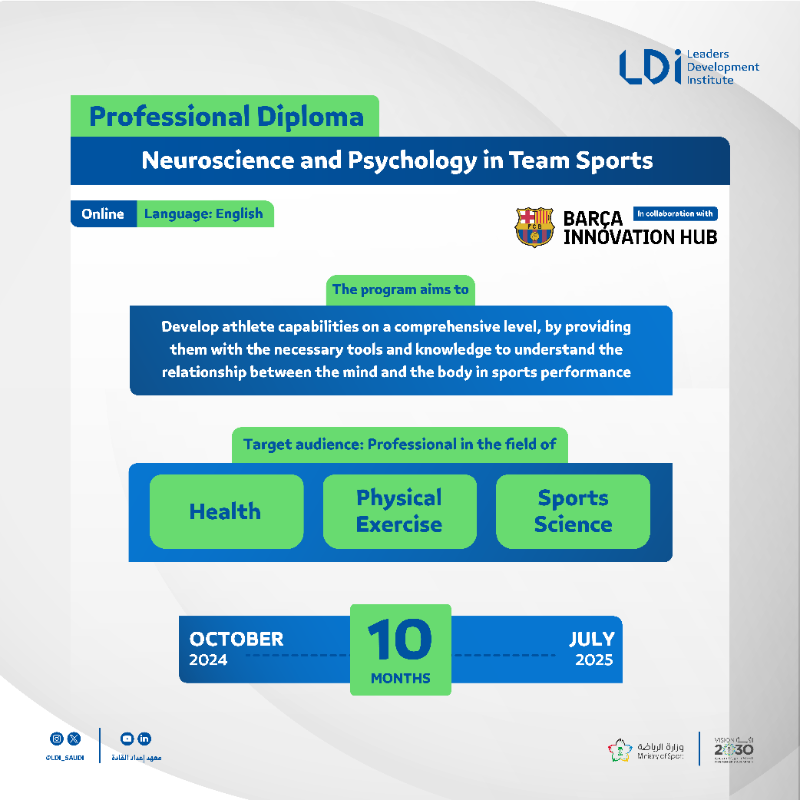 LDI_SAUDI's tweet photo. Striving to lead innovation and excellence in the sports industry ⚡️

#LDI is offering 4️⃣ diverse programs with sports experts and professionals 🗣️

Registration is now open through the link 🔗