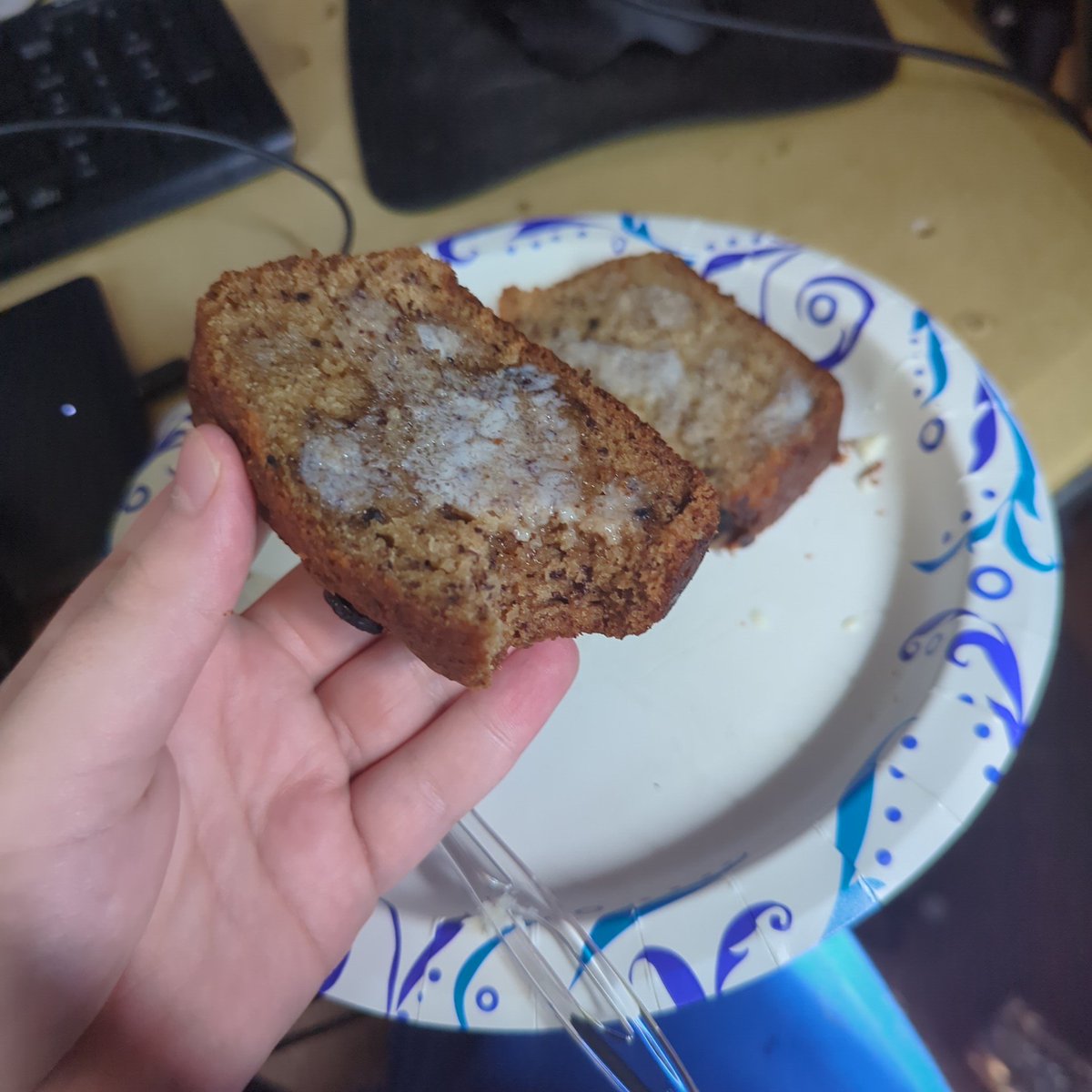 ChecksumVT's tweet image. I hope everyone here knows I spent some of my streaming money on this delicious buttered blueberry banana bread. I love ya all X3