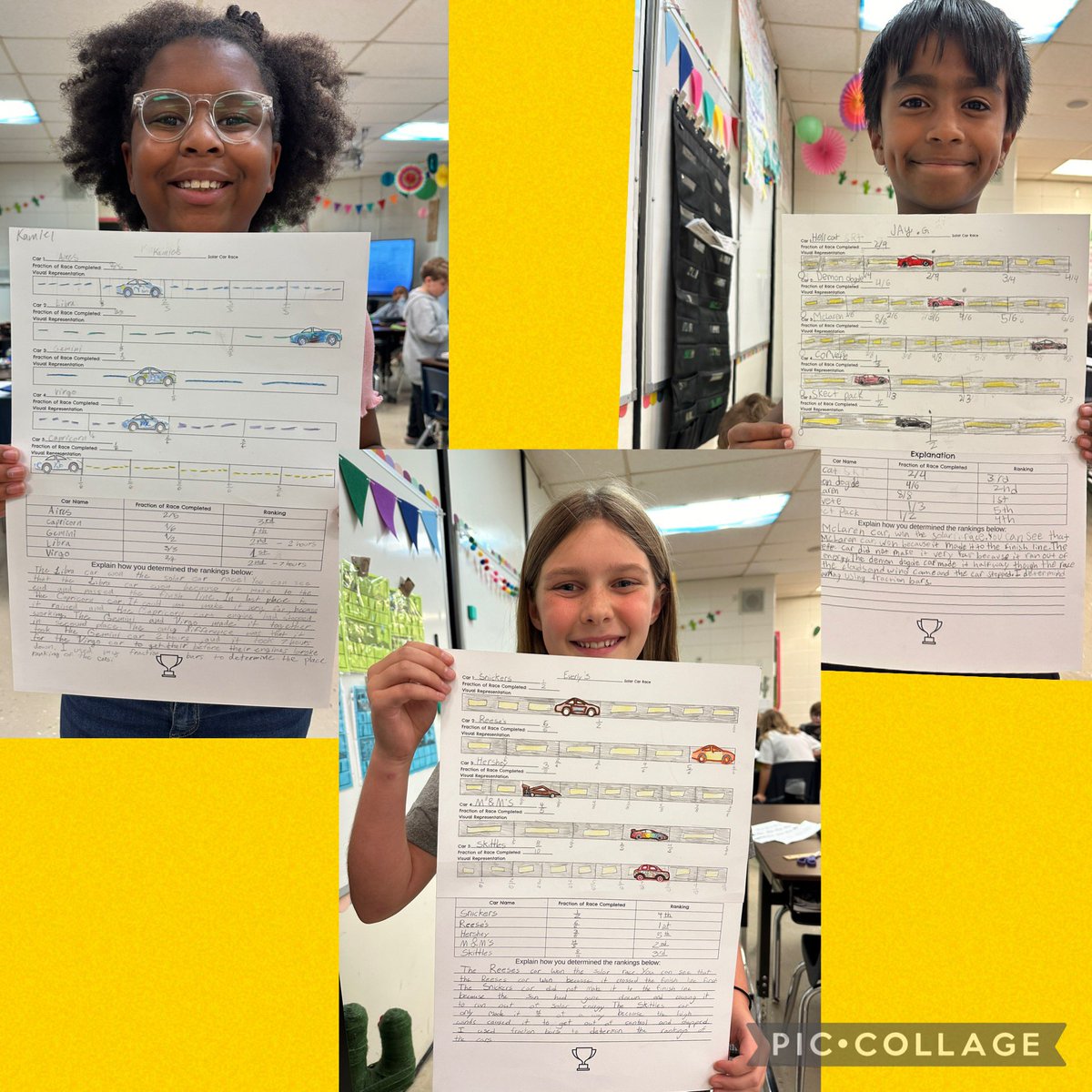BarkerFinckCrew's tweet photo. The #BestFourthGradersInTheDistrict took @IllustrateMath solar race car fraction lesson to the next level! They were so engaged and creative in their designs! #BigRoomBigGoals #ROWTogether #JCPSJourneyToSuccess #WritingAboutMath https://t.co/84Z5n6yDCD