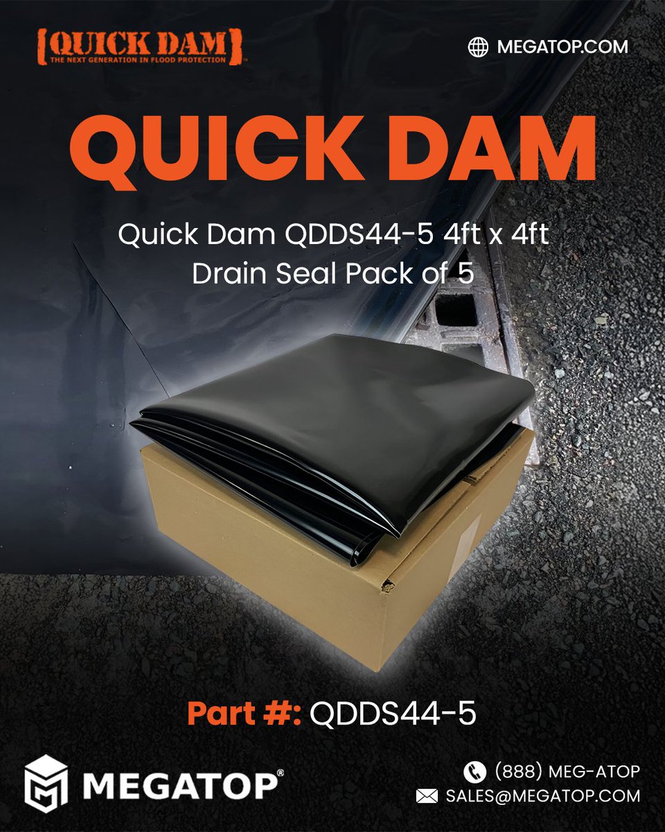 megatopcom's tweet image. Protect your drains with the Quick Dam QDDS44-5 4ft x 4ft Drain Seal. This durable, reusable mat stops contaminated water quickly and easily.

Visit megatop.com.

#DrainProtection #QuickDam #SpillControl