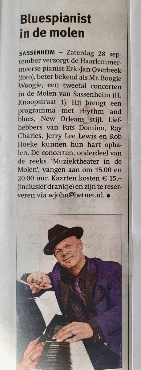 De avondvoorstelling is uitverkocht maar er zijn nog een paar kaarten voor de middag show om 15:00 uur. Het wordt een bijzondere middag waar ik ook wat achtergrond informatie met jullie deel. Mis het niet en stuur John van Santen even een mailtje. Wjohn@hetnet.nl