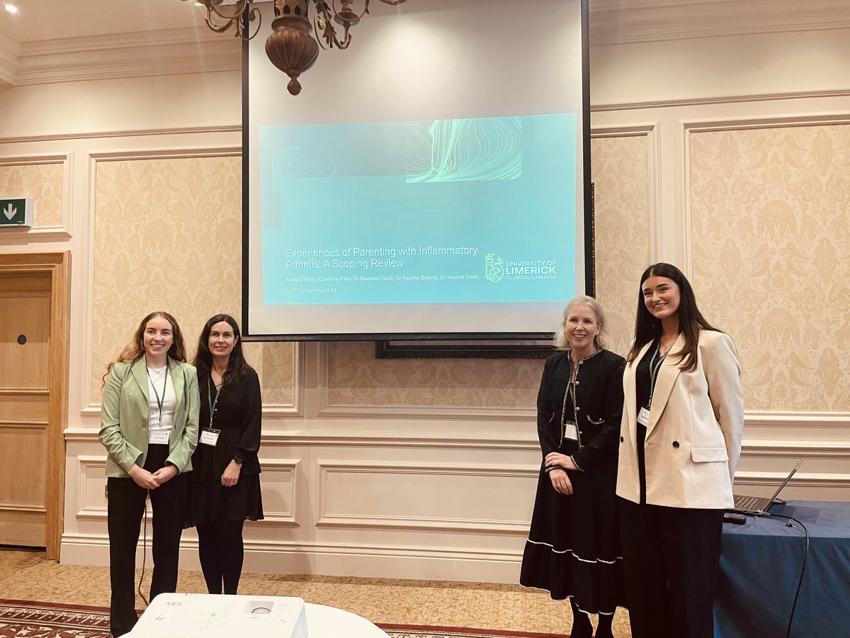 Dr Yvonne Codd (@yvonnecodd) on Twitter photo Really proud to co-present with Anna O’Reilly, Caoimhe Kelly & <a href="/CahillmaireadOT/">Mairéad Cahill</a> at #AOTI2024 sharing this <a href="/AlliedHealthUL/">School of Allied Health</a> scoping review on parenting with arthritis - understanding experiences and using findings to shape practice and research.
<a href="/PaulineBolandOT/">Pauline Boland</a>
#proudsupervisor Really proud to co-present with Anna O’Reilly, Caoimhe Kelly & <a href="/CahillmaireadOT/">Mairéad Cahill</a> at #AOTI2024 sharing this <a href="/AlliedHealthUL/">School of Allied Health</a> scoping review on parenting with arthritis - understanding experiences and using findings to shape practice and research.
<a href="/PaulineBolandOT/">Pauline Boland</a>
#proudsupervisor