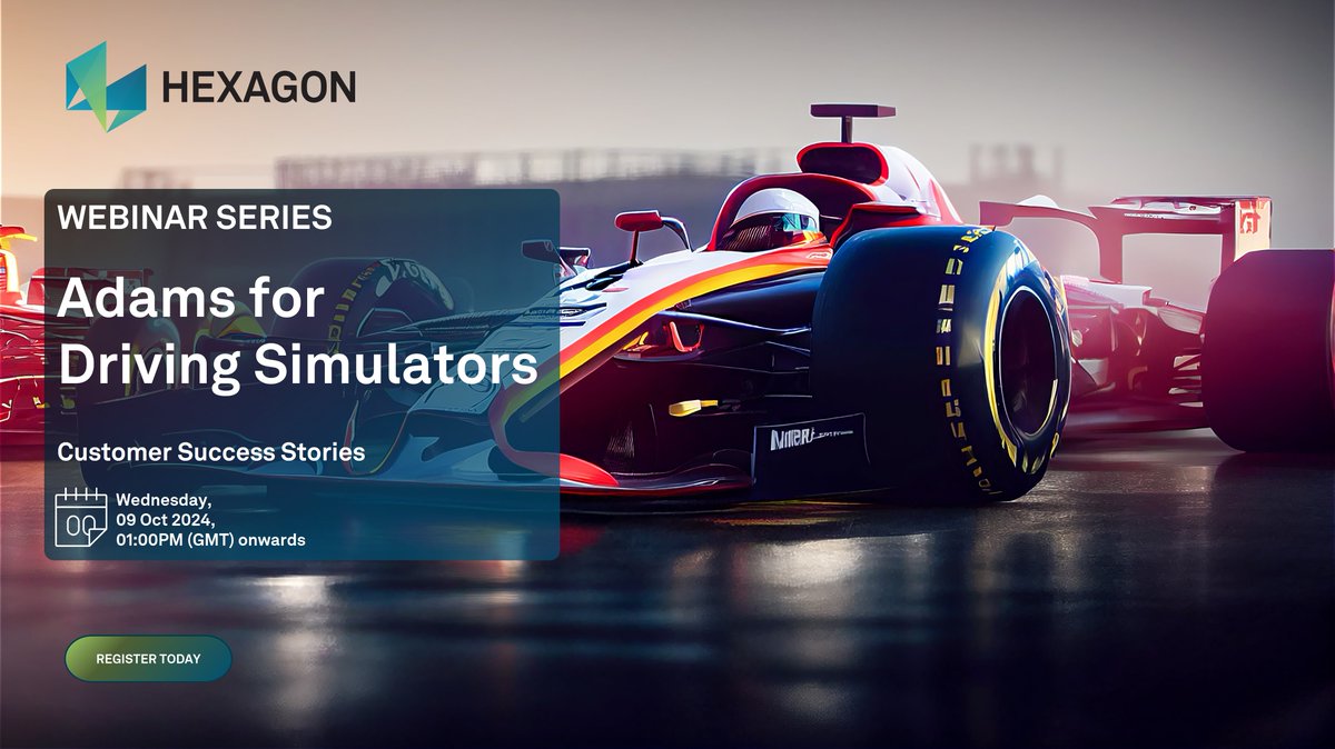📣 COMING SOON! Webinar Series: Adams for Driving Simulators

Listen to Hexagon experts and hear from our customers and partners how they use Adams for driving simulators.

📆 Save the Date!
October 9, 2024

📒 Learn more &amp; register here - hxgn.biz/3TIkteh