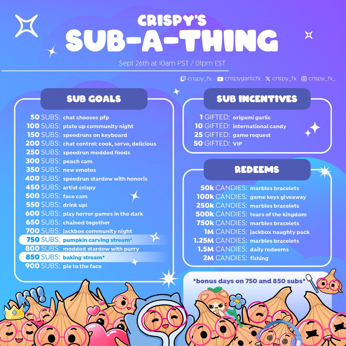 Its tiiiiime! Sub-A-Thing starts NOW! twitch.tv/crispy_fx