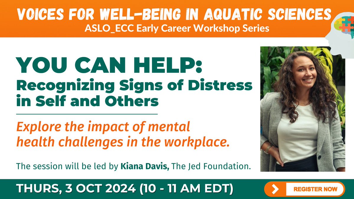 Join the #ASLO_ECC for an insightful session led by <a href="/jedfoundation/">JED</a> to explore the profound impact mental health issues can have on our professional lives, and learn how to recognize the signs of distress in our colleagues and ourselves. Register today:
aslo.org/you-can-help-a…
