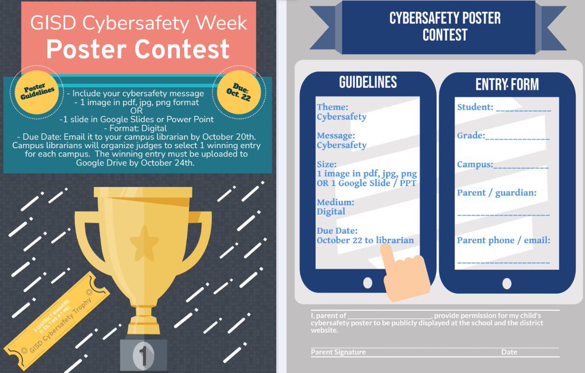 Ms. Fuentes (@libfuentes) on Twitter photo We are having a Cybersafety Poster Contest! Create a digital poster showing how you can stay safe online. Turn in your poster and signed parent form to the librarian by October 22nd! <a href="/Back_Bulldogs/">Back Elementary</a> #cybersafety #GISDlibraries <a href="/GISDREADS/">Jeanine Boyett</a> We are having a Cybersafety Poster Contest! Create a digital poster showing how you can stay safe online. Turn in your poster and signed parent form to the librarian by October 22nd! <a href="/Back_Bulldogs/">Back Elementary</a> #cybersafety #GISDlibraries <a href="/GISDREADS/">Jeanine Boyett</a>