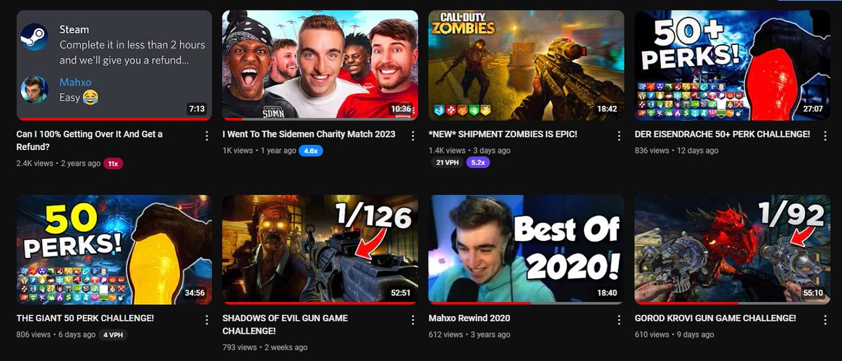 May not be huge numbers but the fact the most recent 5 main channel videos are in my most popular videos is sick!

Definitely sticking this COD zombies stuff out and hopefully black ops 6 zombies is good for videos too