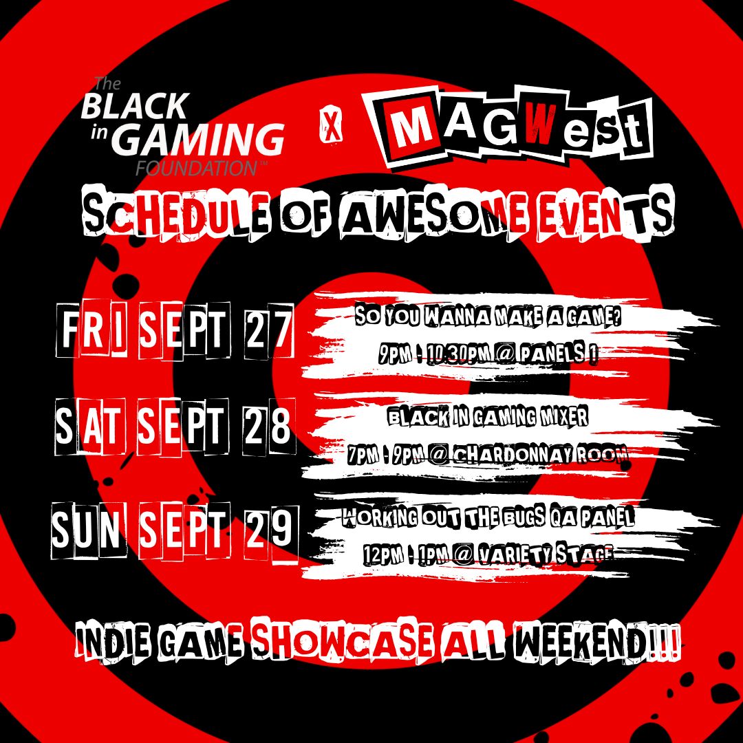 mgamekitchen's tweet photo. Turn your attention to @magwestofficial this weekend! In collaboration with @BlackinGaming, they have some awesome events!! Check out the showcase of #Clockoutat2 by @BStudios_ and @panicgemodyssey from KaPa ENT and founder @kalebparham_dev https://t.co/ZMAHAoIgAz