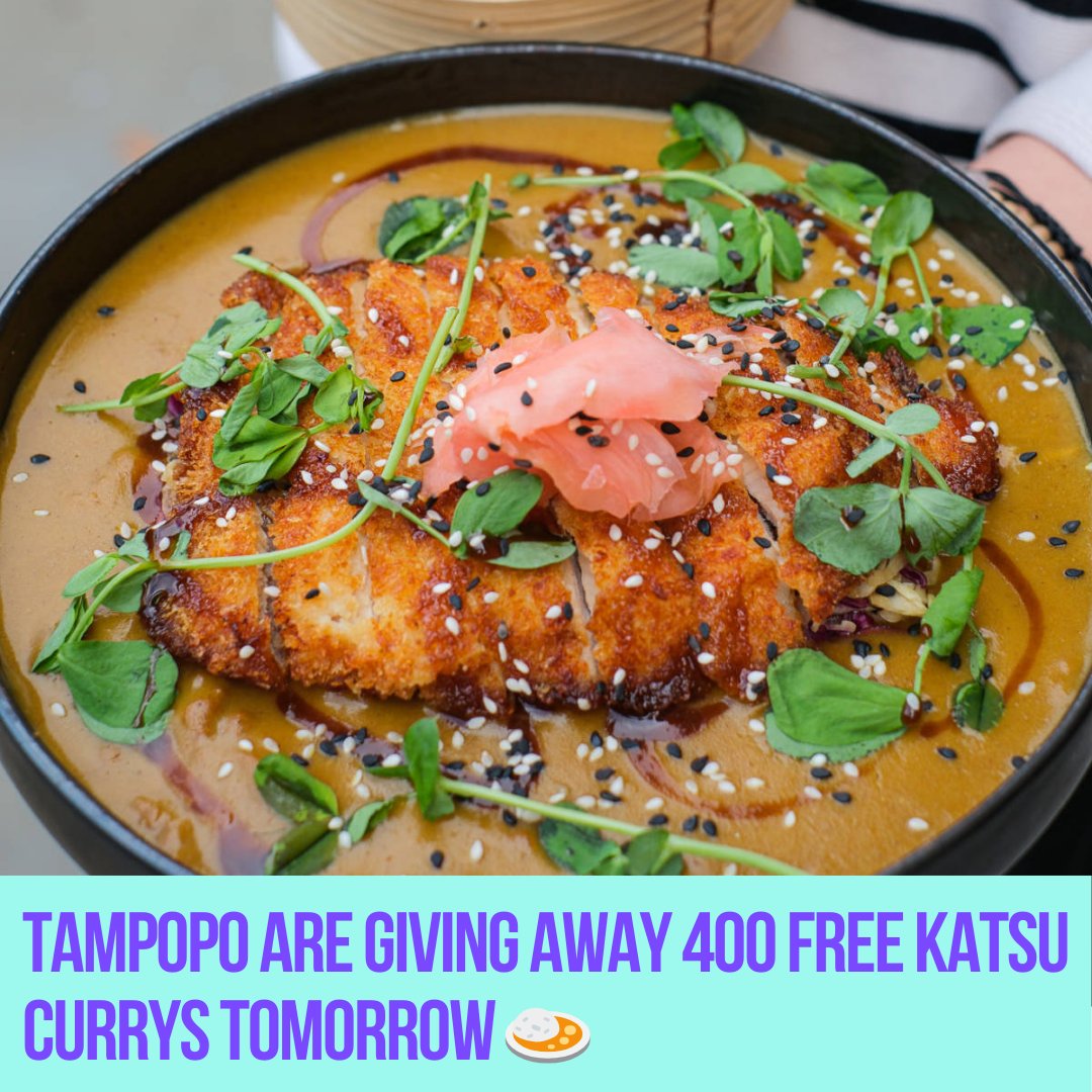 REE KATSU CURRY TOMORROW! 

MCR Far Eastern OGs <a href="/TampopoEats/">tampopo_uk</a> are set to celebrate National Katsu Curry Day tomorrow by giving away 400 FREE curries 🍛💸  

Running at their sites in and around Manchester, the team will be giving away FREE curries from 11am - 1pm and hungry Mancs