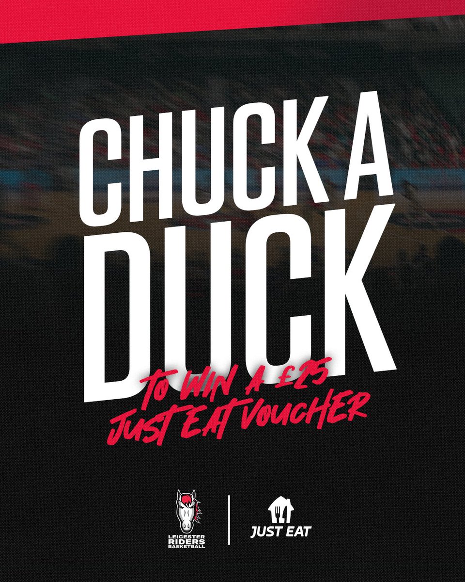 𝗖𝗵𝘂𝗰𝗸-𝗮-𝗱𝘂𝗰𝗸 𝘄𝗶𝘁𝗵 𝗝𝘂𝘀𝘁 𝗘𝗮𝘁! 🦆x🍔

Join in with chuck-a-duck at tomorrow night's <a href="/RidersBball/">Leicester Riders | Basketball</a> season opener for a chance to win a £25 Just Eat Voucher!

Get YOUR duck from the merchandise stand for a chance to win 🤩