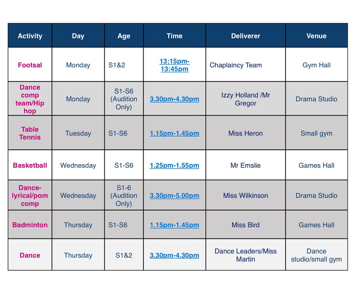 🚨Extracurricular Sports Clubs🚨

Check out our updated timetable for sports clubs on offer in the PE department!