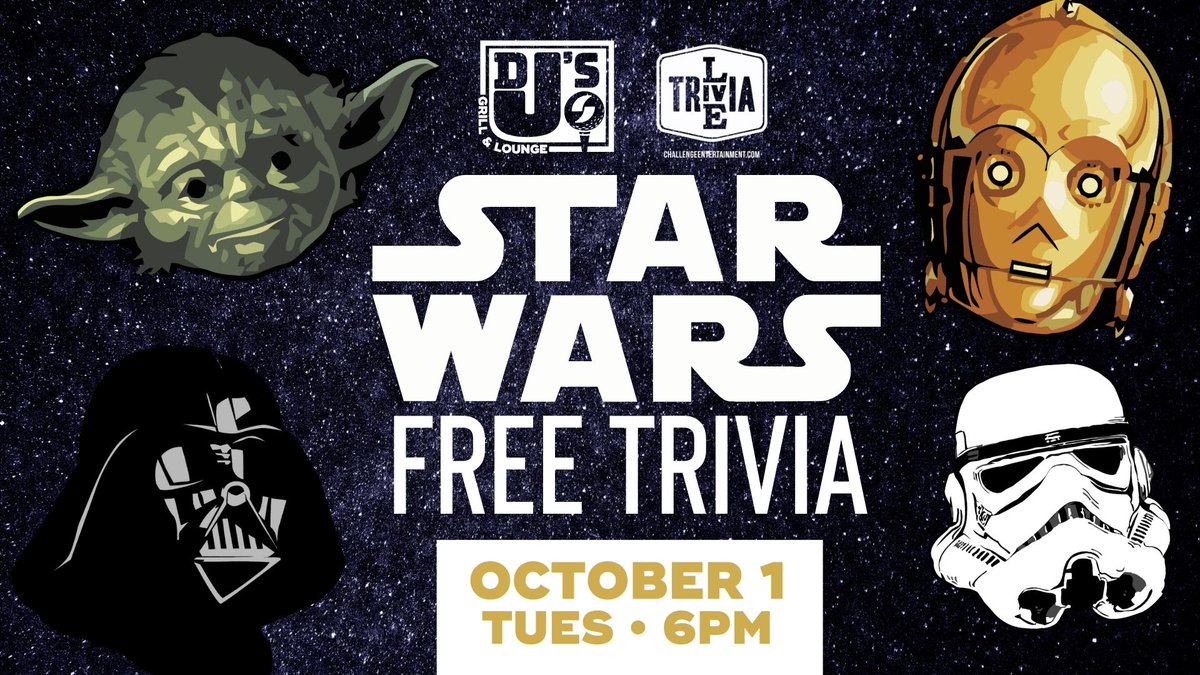 Suite_Shots's tweet photo. ✨ Get Ready to Nerd Out Like a Wookiee at a Cantina!
•
The Force calls you to DJ's Grill & Lounge inside Suite Shots on Tuesday, October 1st at 6pm. 𝑴𝒂𝒚 𝒕𝒉𝒆 𝒂𝒏𝒔𝒘𝒆𝒓𝒔 𝒃𝒆 𝒘𝒊𝒕𝒉 𝒚𝒐𝒖. ☄️
•
#TriviaTacoTuesday #SuiteShots #StarWars #TheForceIsStrongWithThisOne https://t.co/TutybBrKTF