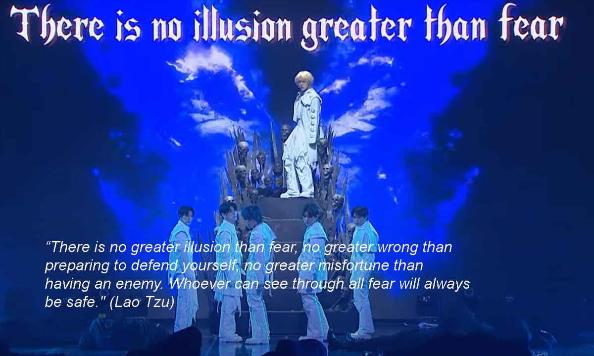 psygateway's tweet photo. My interpretation : The New Six themes follow the philosophy books of Taoism. #ROADTOKINGDOM  

EP1 - Butterfly Dream (Zhuang Zi - The Book of Chuang Tzu)

EP2 - There is no greater illusion than fear (Lao Zi - Book of Tao Te Ching )

Explanation below👇

EP1 - Butterfly Dream

"I dreamt I was a butterfly, fluttering hither and thither, to all intents and purposes a butterfly. I was conscious only of my happiness as a butterfly, unaware that I was myself. Soon I awaked, and there I was, veritably myself again"  (Zhuang Zi - The Book of Chuang Tzu)

***It means no individual perspective of reality, only interconnected shared reality between all things.

EP2 - No greater illusion than fear

“There is no greater illusion than fear, no greater wrong than preparing to defend yourself, no greater misfortune than having an enemy. Whoever can see through all fear will always be safe."  (Lao Zi - Book of Tao Te Ching )