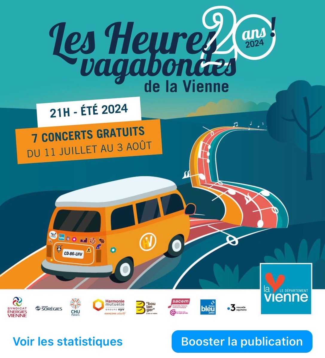 🙏 Remerciements aux communes, partenaires et bénévoles qui se sont mobilisés pour les 20 ans des Heures Vagabondes ! 
Grâce à l’engagement de tous, le festival est un événement festif incontournable dans la #Vienne !

Rendez-vous l’année prochaine 👋