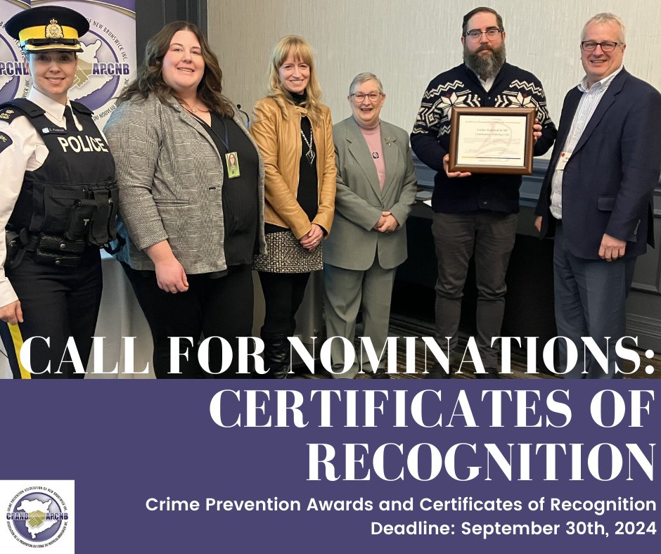 CPANB_APCNB's tweet photo. Nominate someone today for a Justice and Public Safety Certificate of Recognition: https://t.co/U0PXtvaY0L
Proposez la candidature d'un membre de votre collectivité dès aujourd'hui : https://t.co/CXKPBCxKku https://t.co/VpkerBt2A3