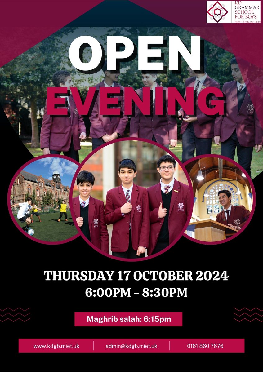 Are you in the process of considering secondary schools for your son? Join us for our annual Open Evening, with the opportunity to explore the facilities, meet the staff, and speak to our students.

*Thursday 17th October 2024*
6:00pm - 8:30pm
Maghrib salah: 6:15pm