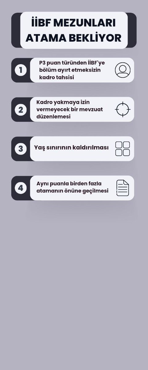 ahinDENZ6's tweet photo. @a_uraloglu İİBF mezunlarının sizlerden beklentileri:
✅35 yaş şartının kaldırılması
✅P3 puan türünden mezun sayısıyla orantılı İİBF bölümlerine atama
✅Aynı puanla birden fazla atamanın önüne geçilmesi
✅Tüm mezunların kendi alanında atanması

@ErsagunYucel  @efkanala https://t.co/ktBtUPn392