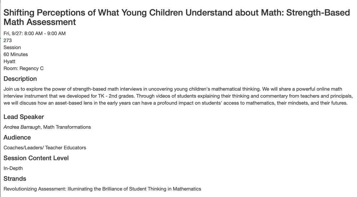 MathTransform's tweet image. Such a great day at #nctmchi24
Excited to get to share how math interviews reveal the brilliance of young learners at our session! Join us tomorrow at 8 am!