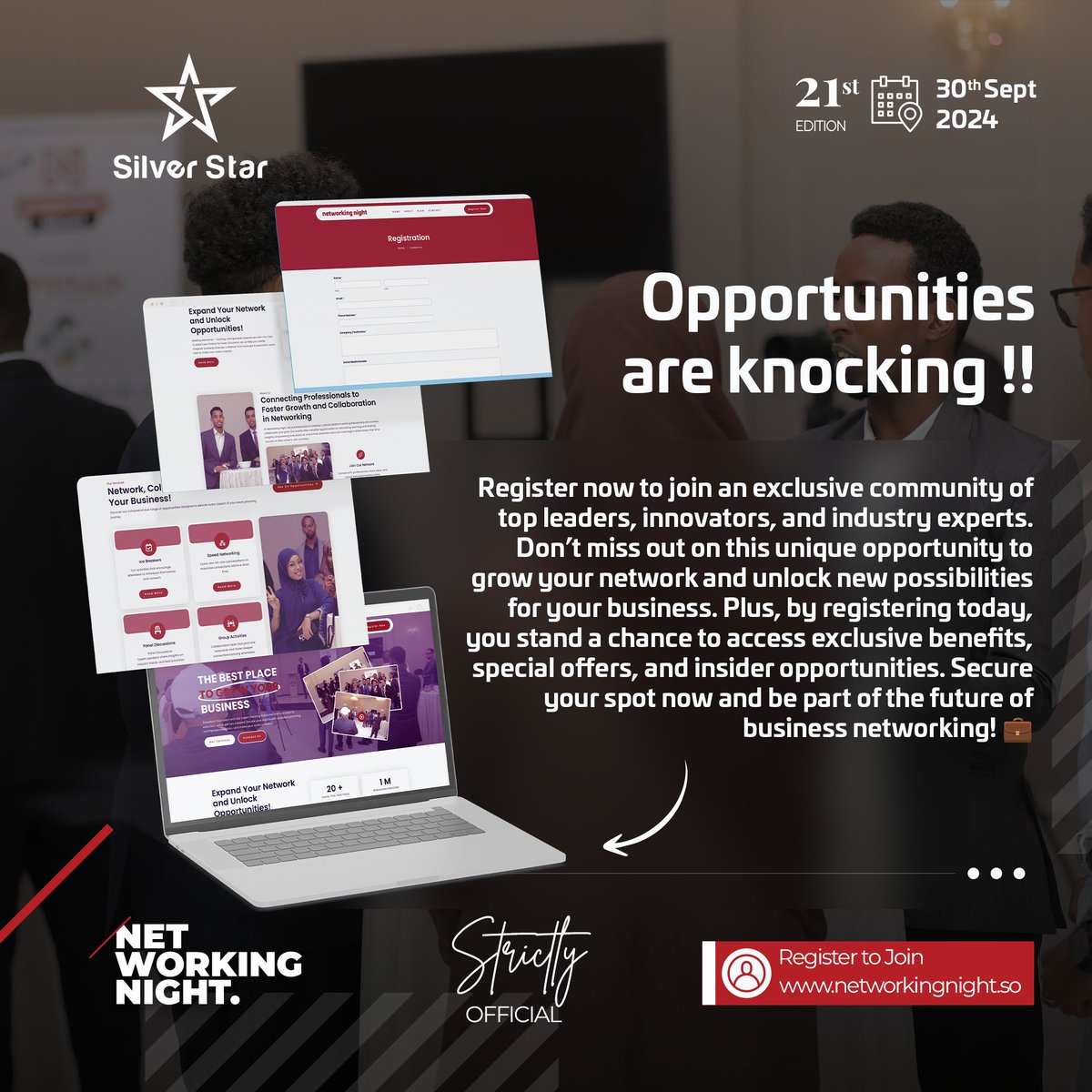 networkingsom's tweet photo. 🌟 Your next #breakthrough connection is just a step away! #Registernow to join top leaders, #innovators &amp; #industryexperts.  Register today &amp; stand a chance to access exclusive benefits &amp; offers! 💼

🔗 Register here https://t.co/FOsXGM0E8a https://t.co/wKsoHuBvbx