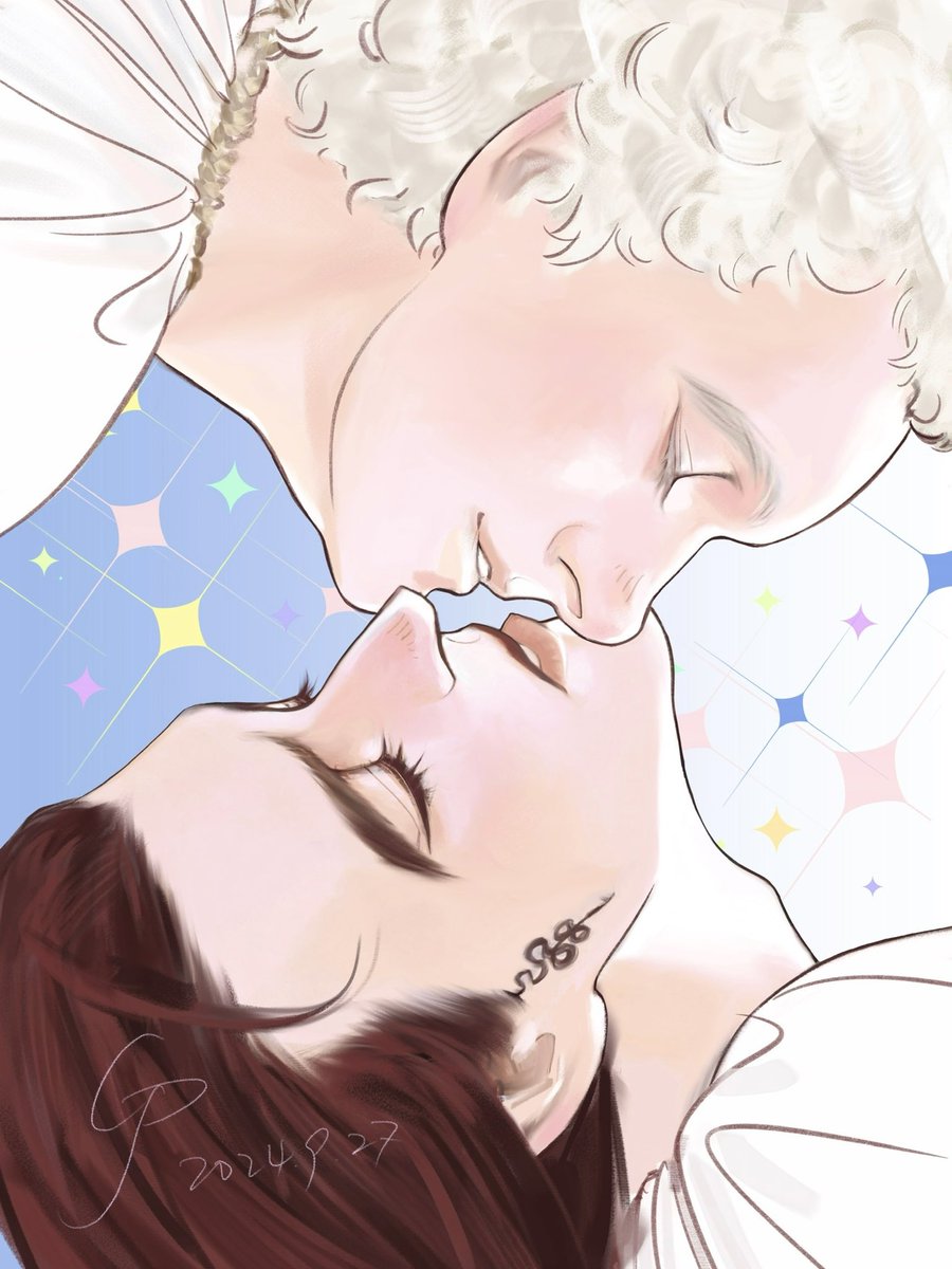 Sweet kiss (repaint an unsatisfied old piece
#GoodOmens #GoodOmens2 #GoodOmensFanArt #ineffablehusbands #Aziraphale #Crowley #aziracrow