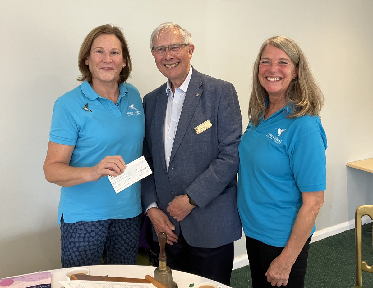 Sarah Kerr and Paula Hewlett from Hummingbirds Cancer Support, whose work for cancer sufferers and their carers the Club keenly supports, updated us on 16 September and were presented with a cheque by David Green.
For more info on the club visit bsrotary.org.