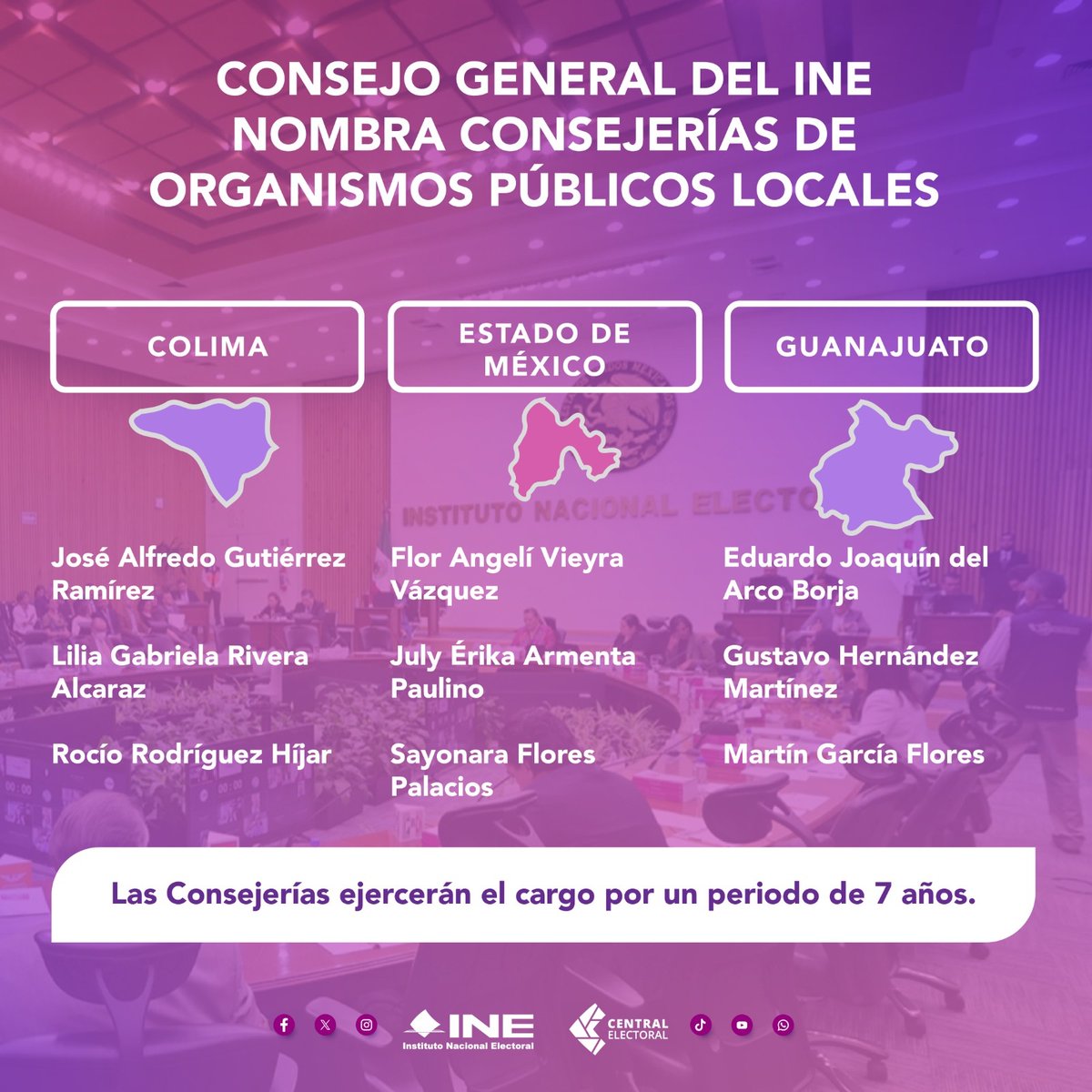 INEMexico's tweet photo. 👥 Conoce a las Consejerías Electorales de los Organismos Públicos Locales #OPL designadas por el Consejo General del @INEMexico. ¡Infórmate aquí! https://t.co/Tmb5ikjaKS